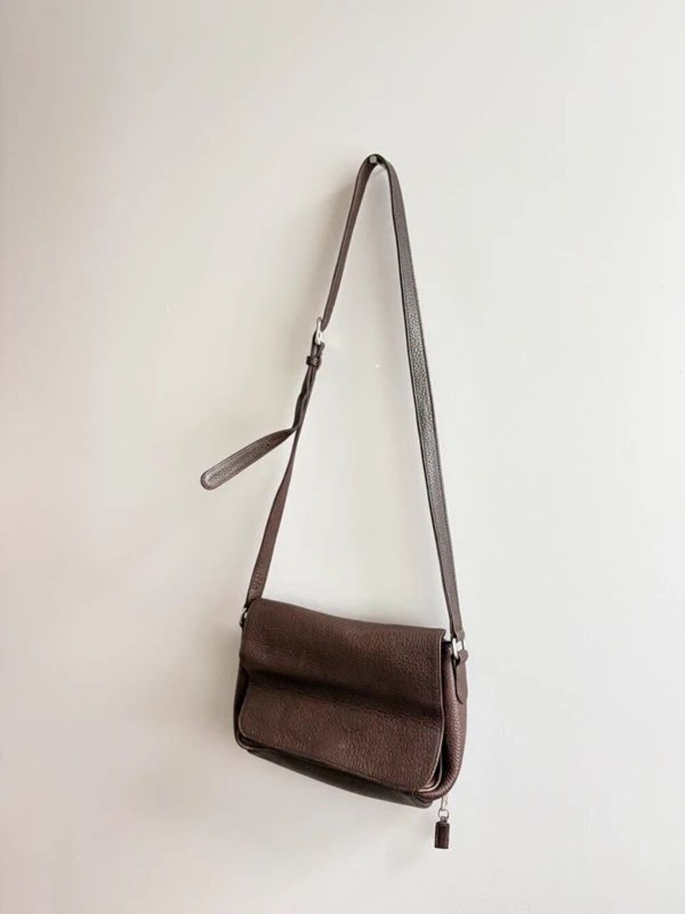 Vintage Eddie Bauer Genuine Pebbled Leather Crossbody Bag, Minimalist, Brown